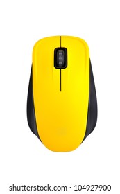 Yellow Wireless Mouse   On A White Background