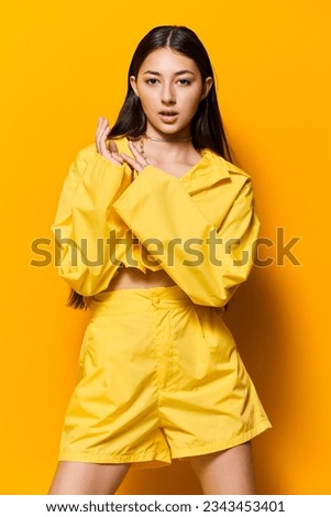 yellow woman studio model attractive beautiful young fashion lifestyle girl trendy