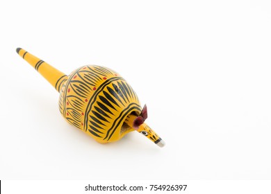 Yellow Wooden Armadillo Toy With Black Sign And Bobble Head On White Background