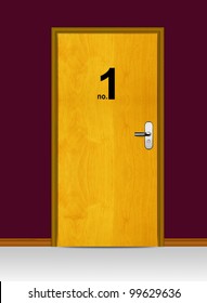 Yellow Wooden Door With Number One