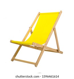 Yellow Wooden Folding Chair Isolated On White