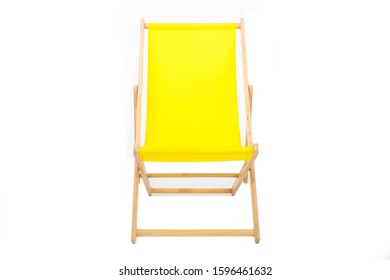 Yellow Wooden Folding Chair Isolated On White