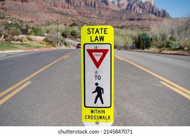 Yellow Yield To Pedestrian Crossing State Law Sign