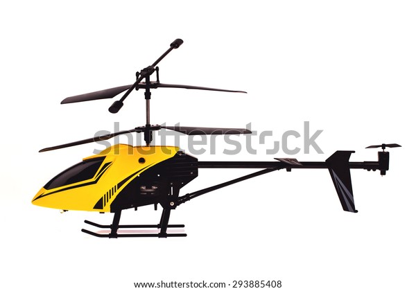 Yellowblack Helicopter Isolated On White Background Stock Photo