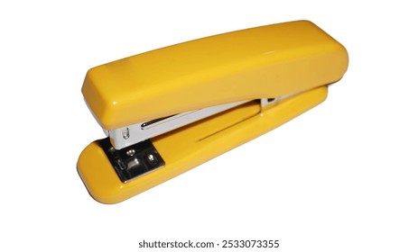 The yellow-colored stapler closes up on the white background. Clipping path. - Powered by Shutterstock