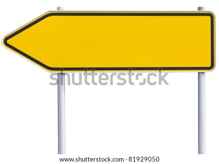 yellow/orange road sign . Arrow to the left. with clipping path