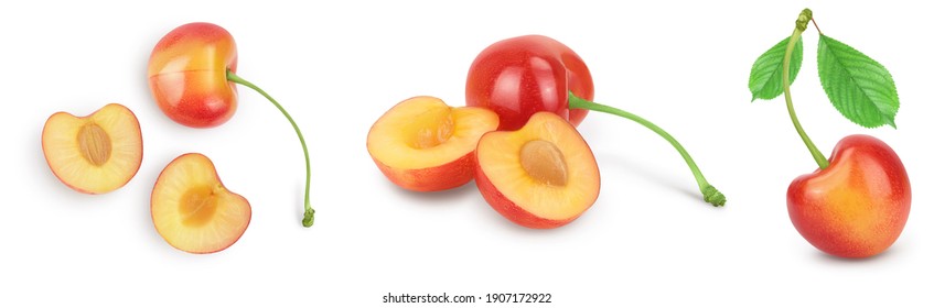 yellow-red sweet cherry isolated on white background with full depth of field, Set or collection - Shutterstock ID 1907172922