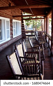 Yellowstone National Park - 2016: Rocking Chairs On The Porch Of  Old Faithful Inn. The Lodge, A National Historic Landmark, Is The Inspiration For 