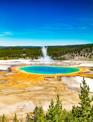
Yellowstone National Park.  Grand Prismatic Spring Elevated View.