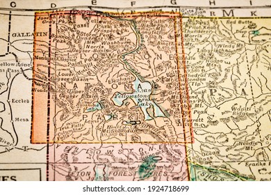 Yellowstone National Park On Vintage 1920s Map, Selective Focus 