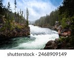 Yellowstone National Park, River, Trees, Rocks and Blue Skies