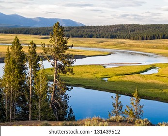 The Yellowstone River meanders through the beautiful Heyden Valley between Yellowstone Lake and the Upper Falls of the Yellowstone.