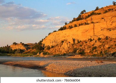 Yellowstone River At Sunset In Billings Montana, Summer.