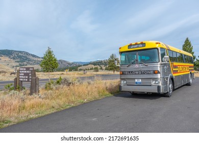 Yellowstone, Wyoming - 09 10 2015: Yellow Yellowstone National Park Tour Bus 