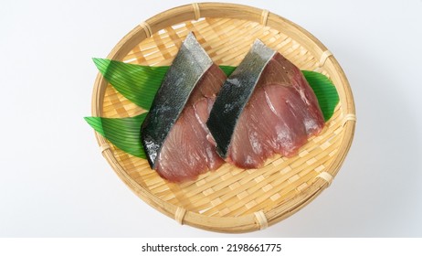 Yellowtail Fillet On A Bamboo Basket.