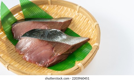 Yellowtail Fillet On A Bamboo Basket.