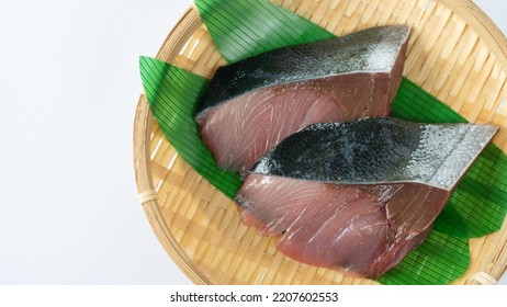 Yellowtail Fillet On A Bamboo Basket.