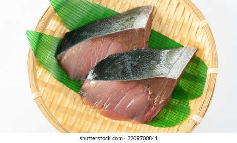 Yellowtail Fillet On A Bamboo Basket.