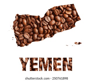 Yemen Map And Word Coffee Beans Isolated On White