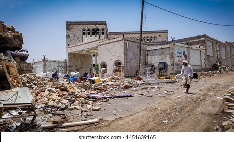 Yemen / Taiz City - Apr 12 2019:  Massive destruction caused by the war and damaged most of the cities and neighborhoods of the city.