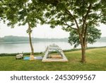 Yen So park in Hanoi, Vietnam in summer with green scenery and lakes is good for jogging and running.