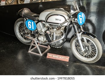 Yeovil, Somerset, UK – June 18 2021. 1961 Manx Norton Café Racer Motorbike Used Around The Isle Of Man TT Course