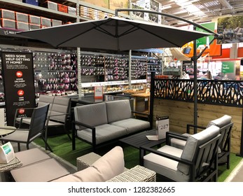 Yeovil, UK - 26th March 2018: Outdoor Furniture In A DIY Store On Display. Concept For Summer Shopping 