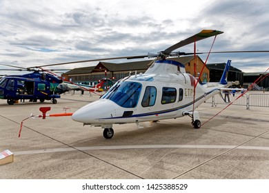 Yeovilton, Somerset / UK - July 8 2017: The UK Defence Research Organisation Empire Test Pilots School MOD Boscombe Down QinetiQ Agusta A109E Power Helicopter At RNAS Yeovilton Air Day 2017