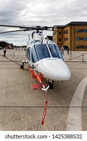 Yeovilton, Somerset / UK - July 8 2017: The UK Defence Research Organisation Empire Test Pilots School MOD Boscombe Down QinetiQ Agusta A109E Power Helicopter At RNAS Yeovilton Air Day 2017