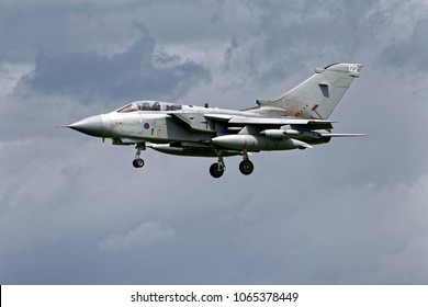 Yeovilton, Somerset, UK - June 22, 2012: A Royal Air Force BAe Panavia Tornado GR.4A on finals to land at the Royal Naval Air Station Yeovilton International Air Day 2012