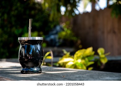 Yerba Máte Close Up Portrait With A Creamy Blurred Backyard Background With Foliage