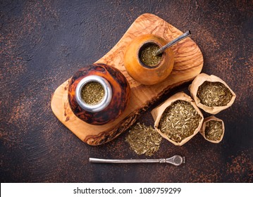 Yerba mate tea with calabash and bombilla.