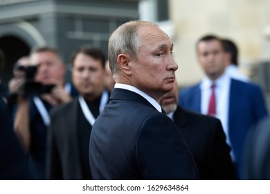 YEREVAN, ARMENIA - 1 OCTOBER 2019: Russian President Vladimir Putin attends a meeting of the Supreme Eurasian Economic Council in Yerevan, Armenia.