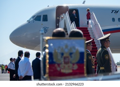 YEREVAN, ARMENIA - 1 OCTOBER 2019: Russian President Vladimir Putin Leaves The Plane In Zvartnots International Airport To Attend The Supreme Eurasian Economic Council In Yerevan, Armenia.