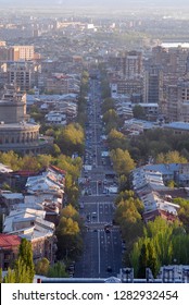 Yerevan, Armenia - April, 2010: Panorama Of Yerevan And Mesrop Mashtots Avenue.