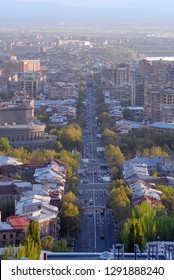 Yerevan, Armenia - April, 2010: Panorama Of Yerevan And Mesrop Mashtots Avenue.