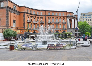 YEREVAN, ARMENIA - MAY 6, 2017: Charles Aznavour Square In The Kentron District.