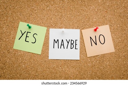 YES MAYBE NO written on a green red white piece of paper suggesting choices with an office look - Shutterstock ID 234566929