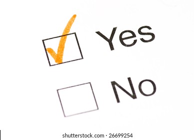 Yes and No Check boxes with Orange Check mark in the Yes Box