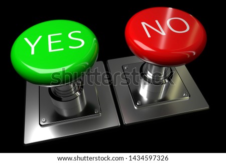 Сhoice yes no.Big red button. 3d rendering