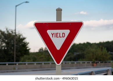 Yield Sign on Bridge in red instead of yellow