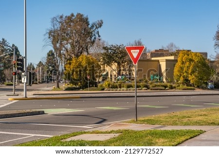 Yield sign on the road.