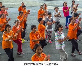 Yilan, Taiwan - October 14, 2016: A group of older people in the exercise of the dance