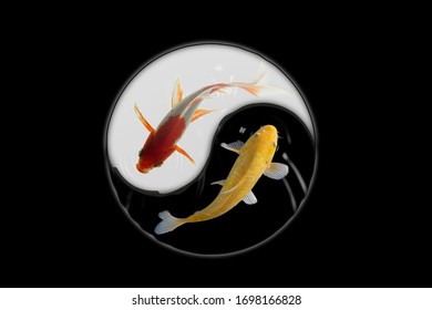 Yin Yang Koi Fish Black And White Background