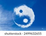 Yin and yang symbol made of clouds in sky