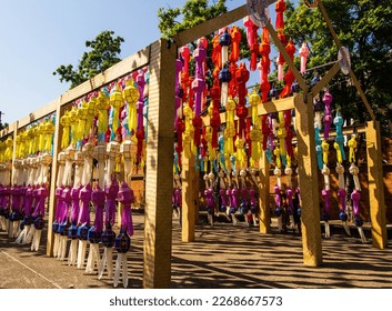 Yipeng lanterns hanging iat Yipeng festival in Chiangmai,Thailand.