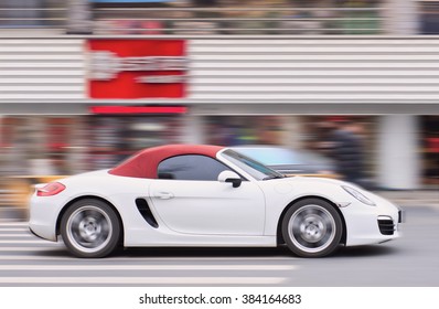 YIWU-CHINA-JAN. 19, 2016. Porsche Cayman Cabriolet. Since 2010, Porsche Has Tripled Sales In China. But After Government Crackdown On Graft And Conspicuous Consumption, Luxury-car Sales Is Slowing.