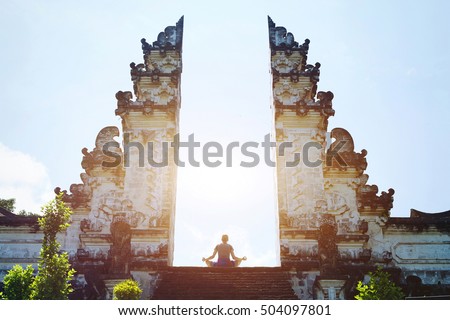yoga in Bali, meditation in the temple, spirituality and enlightenment