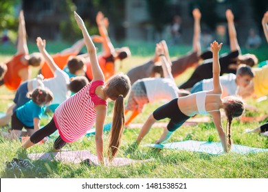 Yoga Classes Outside On The Open Air. Kids Yoga