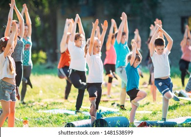 Yoga Classes Outside On The Open Air. Kids Yoga